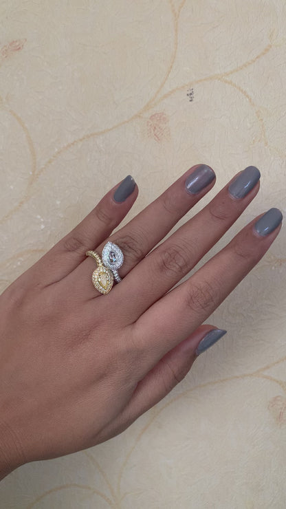 GIA Certified 0.61 Carat Fancy Yellow Diamond And Diamond Ring In 18K W Gold