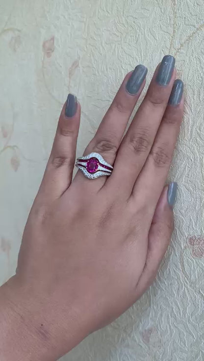 GIA Certified 2.68 Carat Burma Ruby No Heat And Diamond Ring In 18K White Gold