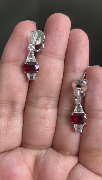GRS Certified 2.37 Carat Burma Pigeon Blood Ruby And Diamond Earrings In 18 Karat White Gold