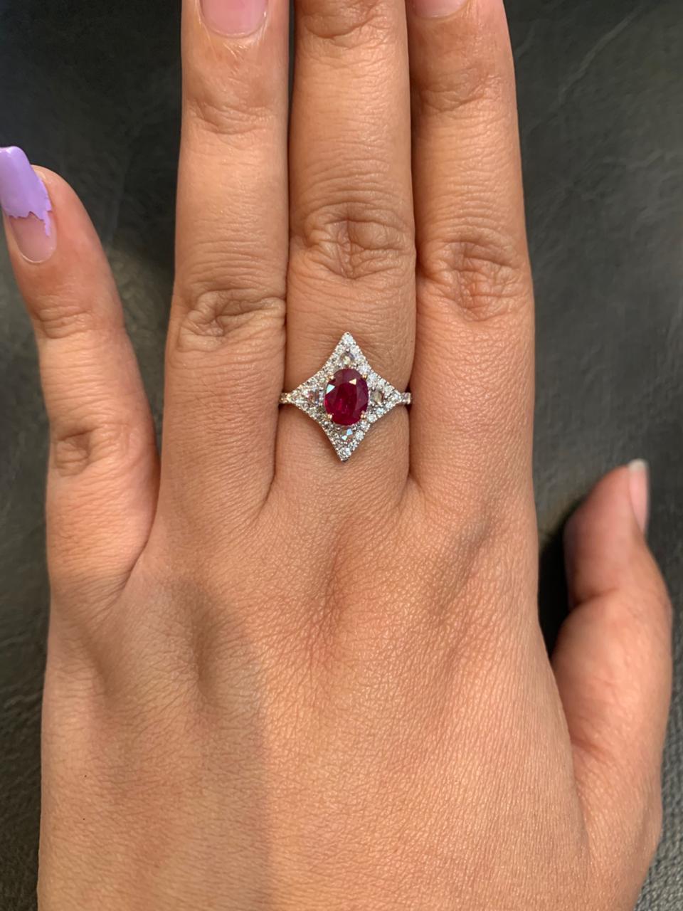 GRS Certified 1.17 Carat Burma No Heat Pigeon Blood Ruby Diamond Ring in 18K